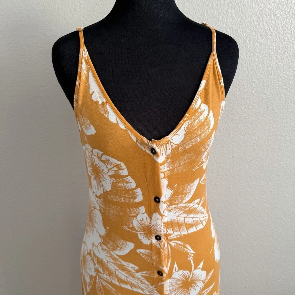 Roxy XS Seaside State Midi Dress Floral Tropical Buttons Ruffle Vacation Resort - Picture 7 of 9